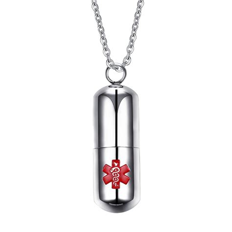 necklace pill box stainless steel|medical pill necklace.